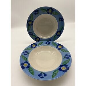Lot of 2 Pier 1 "Romantic Garden" 9 1/2 Inch Rimmed Soup Bowls